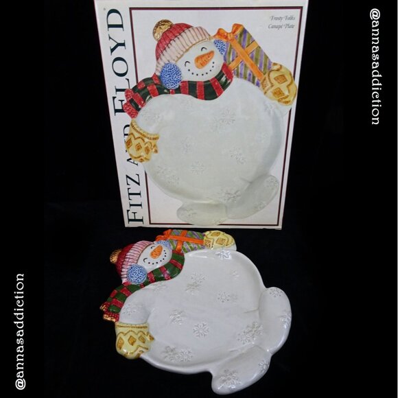 New 2003 Fitz & Floyd Frosty Folks Serving Plate Christmas Tray Snowman Party - Picture 1 of 8